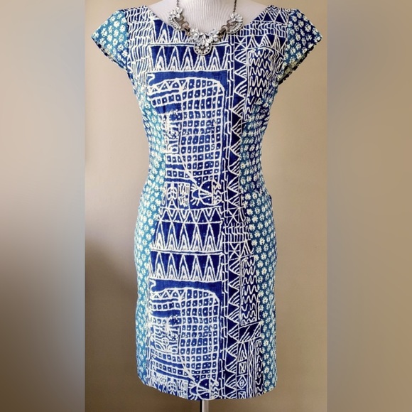 Plenty by Tracy Reese Peruvian Cap
Sleeve Blue Batik Print Mini Dress - Picture 1 of 9